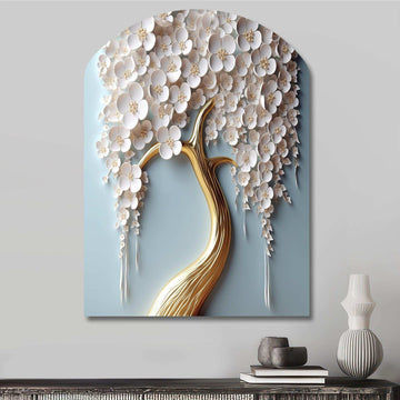 White Orchid Tree Garden Of Branches VI - Asymmetric Metal Wall Art